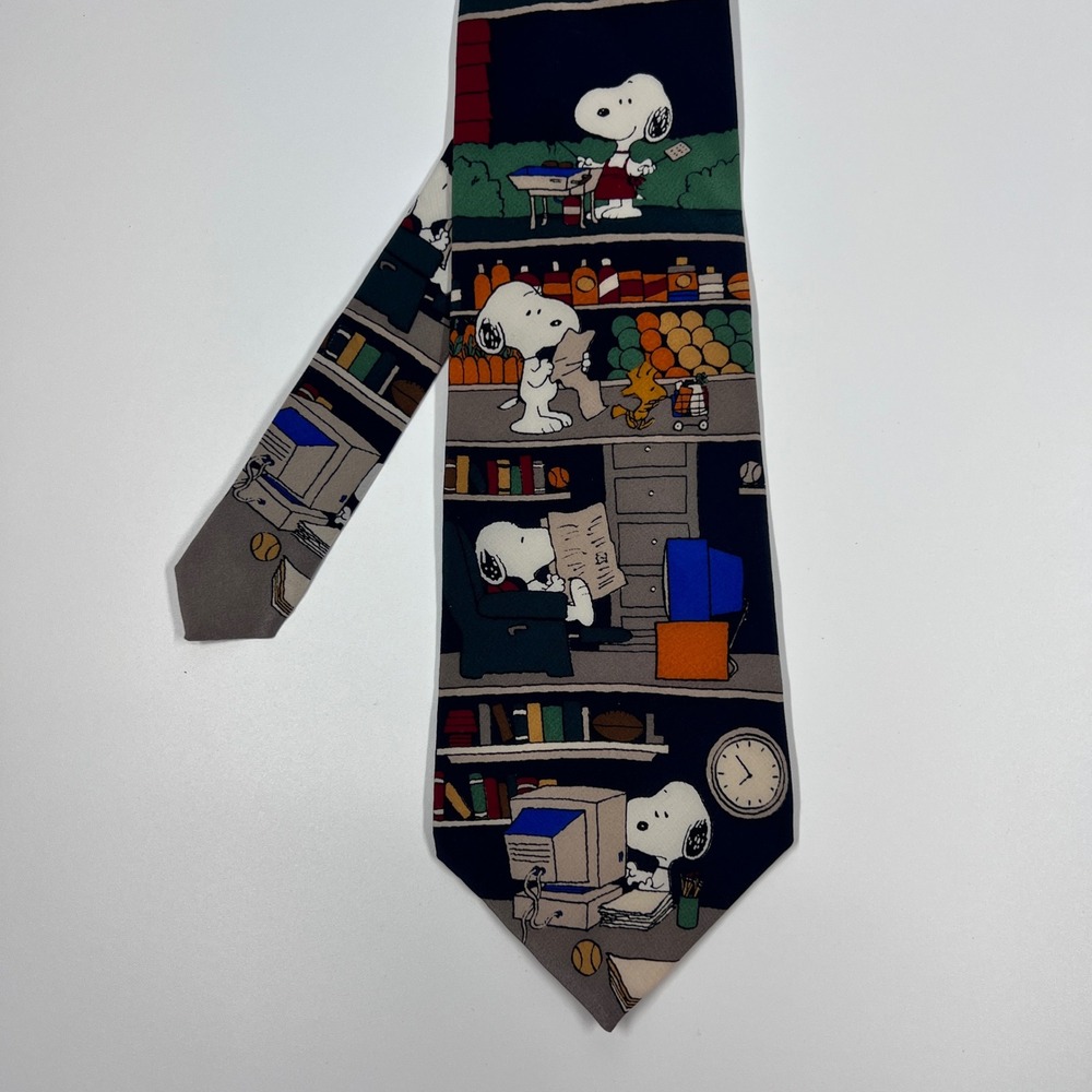 Peanuts Snoopy Navy Blue Necktie Snoopy All In A Day Novelty Silk Mens One Size